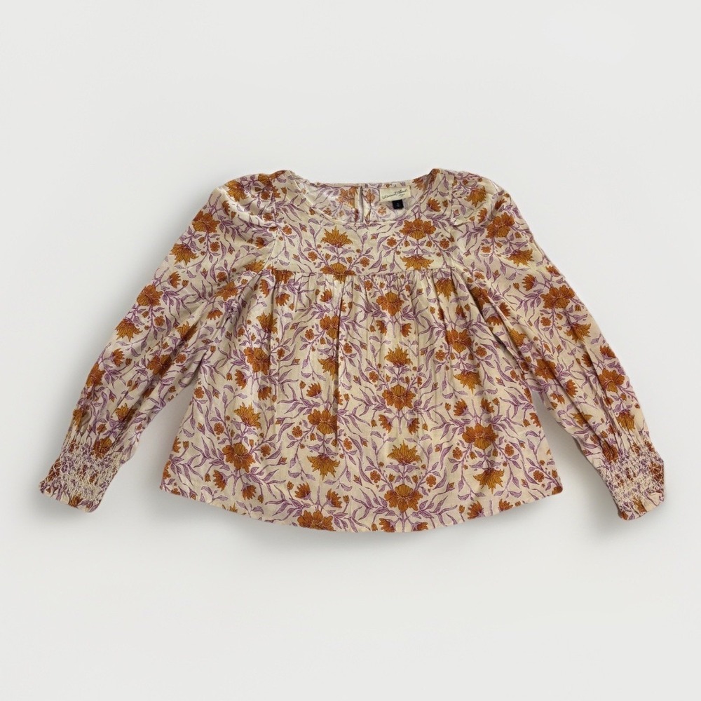 Universal Thread Floral Blouse Womens XS Cream Orange Boho Smocked Peasant Top